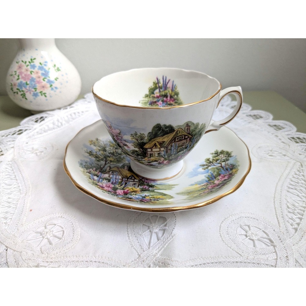 Vintage Royal Vale Teacup Saucer Set, English Bone China Tea‎ Cup, Cottagecore